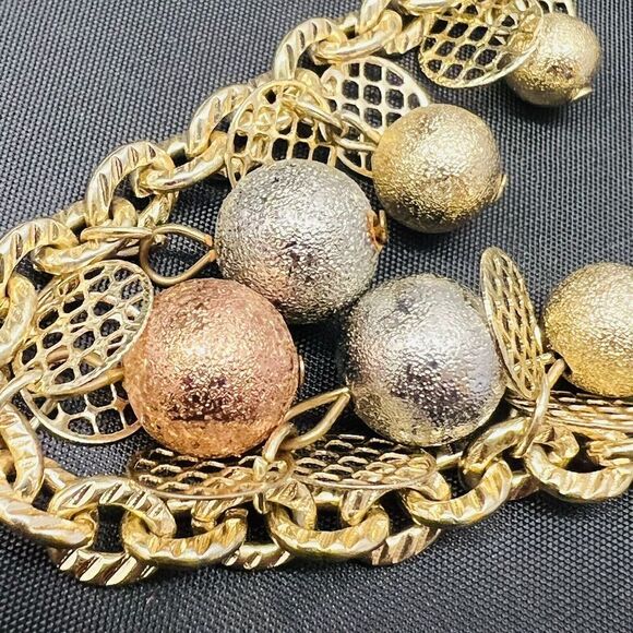 Vintage Textured Dangle Bracelets Gold Silver Copper Tone Ball Charms 1438 - Picture 2 of 10